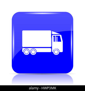 Truck icon, blue website button on white background. Stock Photo