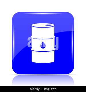 Oil barrel icon, blue website button on white background. Stock Photo