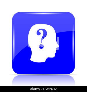 Quiz icon, blue website button on white background. Stock Photo