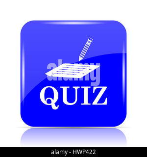 Quiz icon, blue website button on white background. Stock Photo