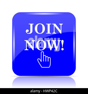 Join now icon, blue website button on white background. Stock Photo