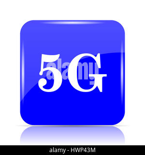 5G icon, blue website button on white background. Stock Photo