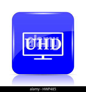 Ultra HD icon, blue website button on white background. Stock Photo