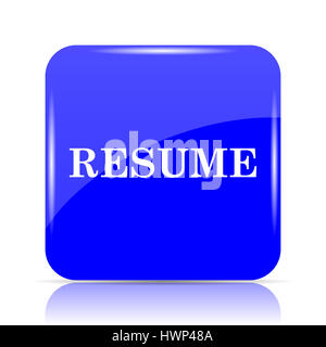 Resume icon, blue website button on white background. Stock Photo