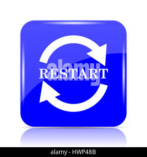 Restart icon, blue website button on white background. Stock Photo