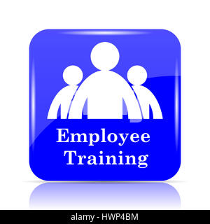 Employee training icon, blue website button on white background. Stock Photo