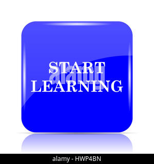 Start learn icon, blue website button on white background. Stock Photo