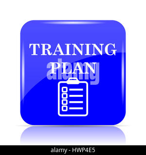 Training plan icon, blue website button on white background. Stock Photo