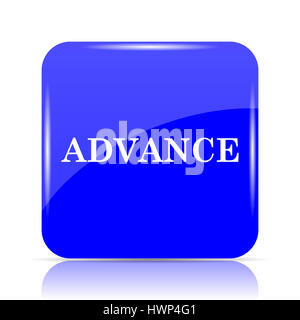 Advance icon, blue website button on white background. Stock Photo