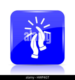 Applause icon, blue website button on white background. Stock Photo