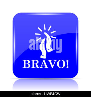 Bravo icon, blue website button on white background. Stock Photo