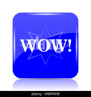 Wow icon, blue website button on white background. Stock Photo