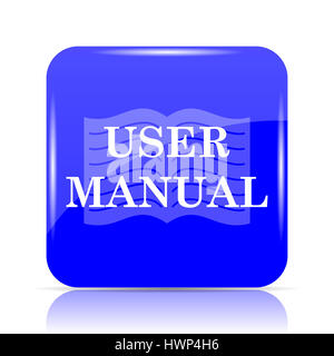 User manual icon, blue website button on white background. Stock Photo