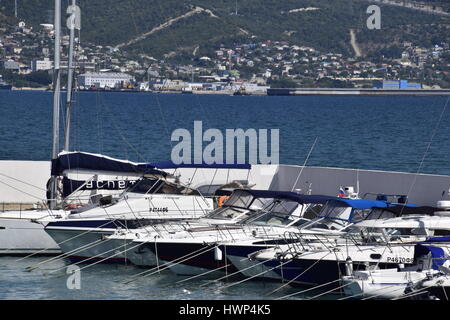 Novorossiysk, Russia - September 9, 2016: yachts in the yacht club. Yachts sailing diving enthusiasts. Port of Novorossiysk. Stock Photo