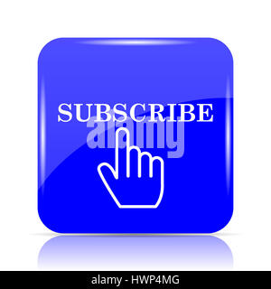 Subscribe icon, blue website button on white background. Stock Photo