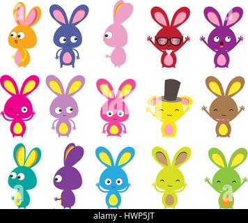 Happy Easter bunny colorful set Stock Vector