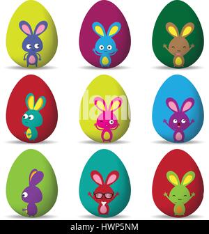 Set Easter eggs and happy easter with bunny Stock Vector