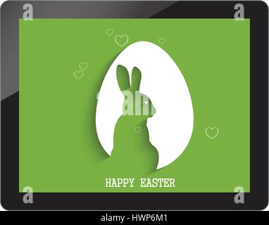 happy easter with egg shadow with bunny on tablet Stock Vector