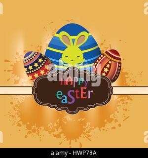 Easter greeting card with bunny and eggs Stock Vector