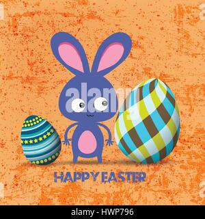 Easter greeting card with bunny and eggs retro Stock Vector