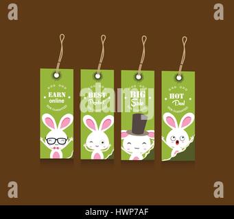 Collection of four Easter gift tags decorated with bunnies Stock Vector