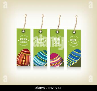 Collection of four Easter gift tags decorated with bunnies, eggs Stock Vector