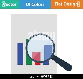 Magnificent glass on paper with chart icon. Flat design. Vector illustration. Stock Vector