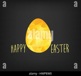 Happy Easter greeting card in low poly triangle style. Flat design polygon of golden easter egg isolated on black background Stock Vector