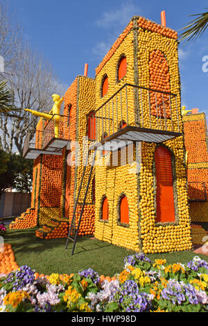 Lemon Festival or Fete du Citron Menton France displays in the Bioves Gardens themed on productions of Broadway Stock Photo