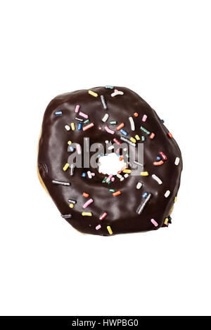 Chocolate donut with sprinkles isolated over a white background with clipping path included. Stock Photo