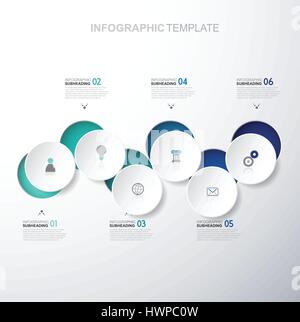 Vector light Infographic template with six white paper cuts elements ...