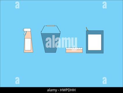 Cleaning tool set on a blue background Stock Vector