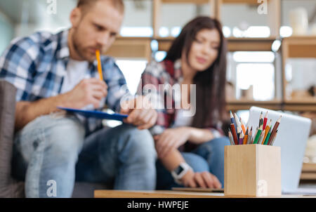 Selective focus of colored pencils ready for being used Stock Photo