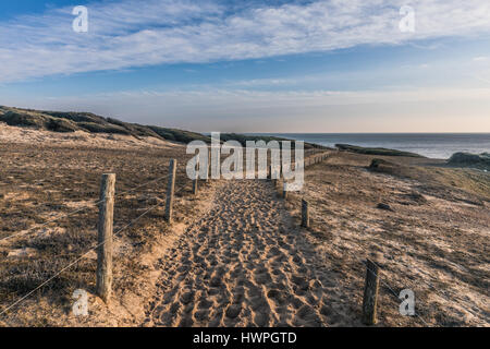Sandy path on the sea side of Cayola bay (Les Sables d'Olonne, France) Stock Photo
