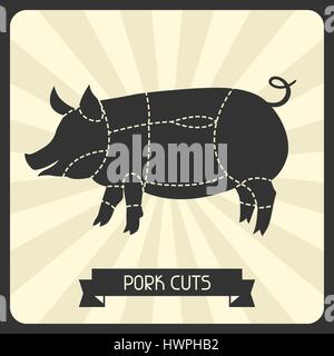 Pork cuts. Butchers cheme cutting meat illustration Stock Vector