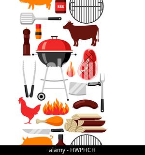 Bbq seamless pattern with grill objects and icons Stock Vector