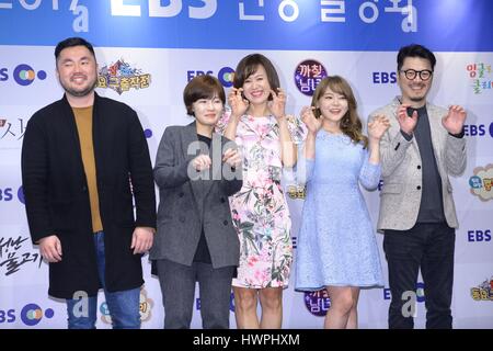 Seoul, Korea. 21st Mar, 2017. Park Mi-seon and April attend EBS Spring reorganization briefing in Seoul, Korea on 21th March, 2017.(China and Korea Rights Out) Credit: TopPhoto/Alamy Live News Stock Photo