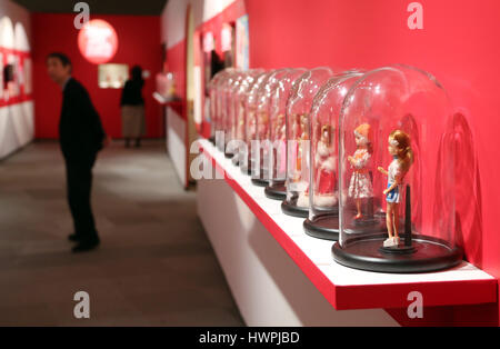 Tokyo, Japan. 22nd Mar, 2017. Vintage Licca-chan dolls are displayed for the Licca-chan dolls exhibition to celebrate the doll's 50th birthday at the Matsuya department store in Tokyo on Wednesday, March 22, 2017. An exhibition of Licca-chan dolls, Japanese toy giant Tomy sold over 60 million units in the world, started here for the 50th anniversary through April 3. Credit: Yoshio Tsunoda/AFLO/Alamy Live News Stock Photo