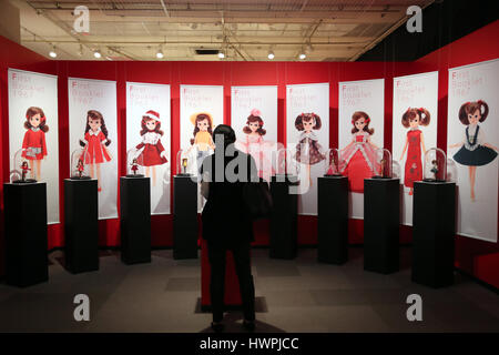 Tokyo, Japan. 22nd Mar, 2017. Vintage Licca-chan dolls are displayed for the Licca-chan dolls exhibition to celebrate the doll's 50th birthday at the Matsuya department store in Tokyo on Wednesday, March 22, 2017. An exhibition of Licca-chan dolls, Japanese toy giant Tomy sold over 60 million units in the world, started here for the 50th anniversary through April 3. Credit: Yoshio Tsunoda/AFLO/Alamy Live News Stock Photo