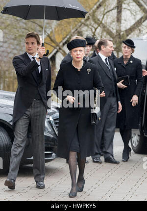 Bad Berleburg, Germany. 21st Mar, 2017. Princess Benedikte of Denmark attends the funeral service of Prince Richard zu Sayn-Wittgenstein-Berleburg at the Evangelische Stadtkirche in Bad Berleburg, Germany, 21 March 2017. Photo: Patrick van Katwijk POINT DE VUE OUT - NO WIRE SERVICE - Photo: Patrick Van Katwijk//dpa/Alamy Live News Stock Photo