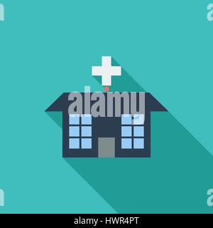 Hospital icon. Flat vector related icon with long shadow for web and mobile applications. It can be used as - logo, pictogram, icon, infographic eleme Stock Vector