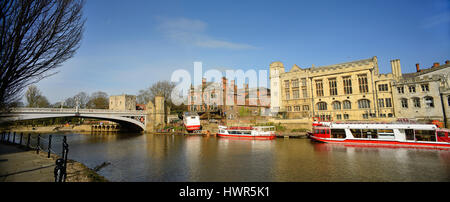 panoramic view of pleasure boats on the river ouse by lendal bridge and the guildhall york yorkshire united kingdom Stock Photo