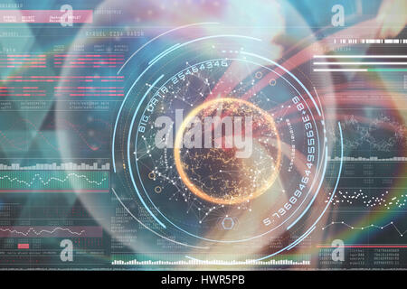 Digital image of globe with big data text against genes diagram on black background 3d Stock Photo