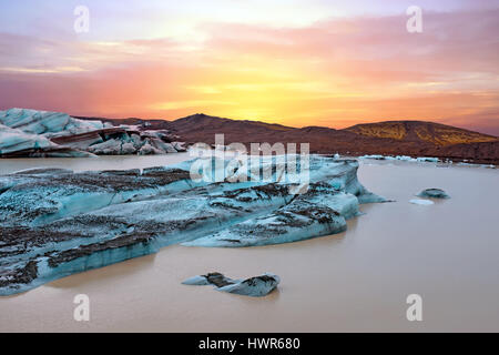 Jokulsarlon, glacier and lake at Iceland at sunset Stock Photo