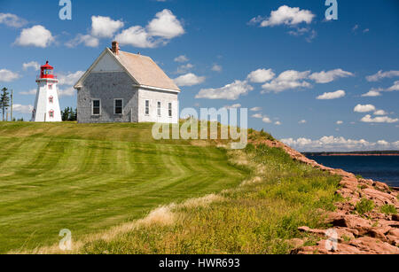 Lighthouse overlooking Cardigan Bay, Panmure Island Provincial Park, Prince Edward Island, Canada Stock Photo