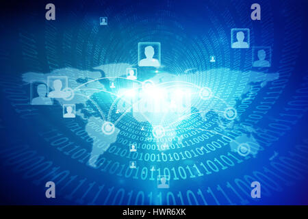 Global technology background against spiral of shiny binary code 3d Stock Photo