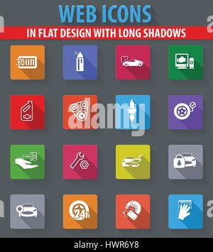 Car shop web icons in flat design with long shadows Stock Vector