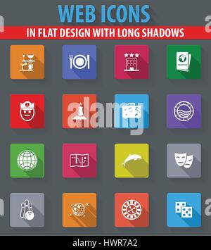 Cruise web icons in flat design with long shadows Stock Vector