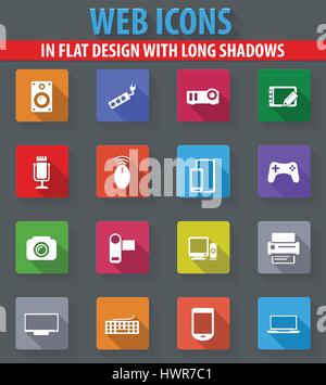 Devices web icons in flat design with long shadows Stock Vector