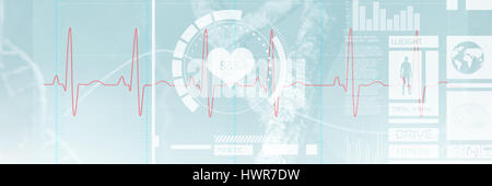Digitally generated image of electrocardiography against digitally composite image of dna 3d Stock Photo